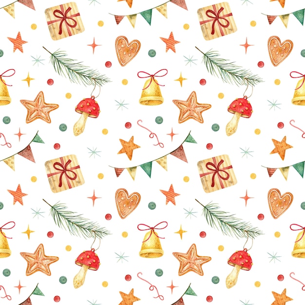 Patrón para Año Nuevo y Navidad Patrón con decoraciones navideñas aisladas