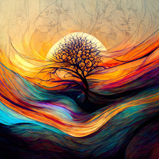 Patrón de árbol de onda de color arco iris 3D