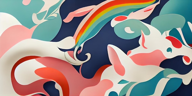 Patrón de arco iris y unicornio estilo James Jean