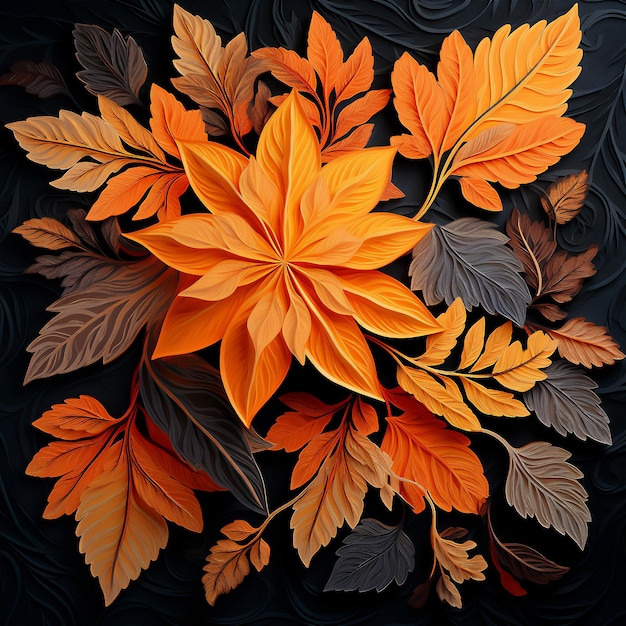 Foto patrón de arte de hojas de naranja con estilo de arte mandala lleno de hojas hermosa luz y sombras