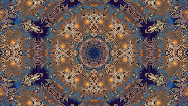 Patrón de arte de mandala texturizado azul dorado para el elemento de diseño de magia mística de gloria