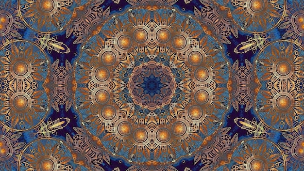 Patrón de arte de mandala texturizado azul dorado para el elemento de diseño de magia mística de gloria