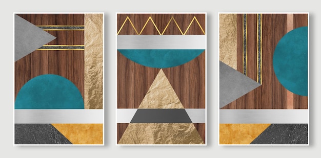 Patrón de arte de superposición de bloque de color geométrico creativo, fondo de grano de madera, cuadro colgante abstracto