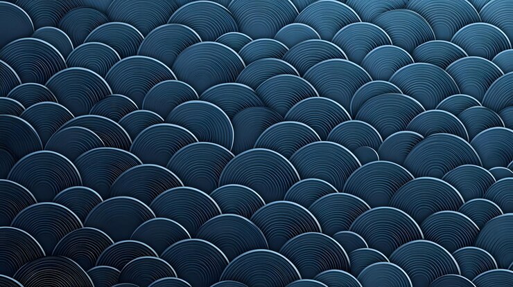 Patrón artístico de Seigaiha con tonos de gradiente que hacen transición de azul oscuro a azul claro ilustración gráfica