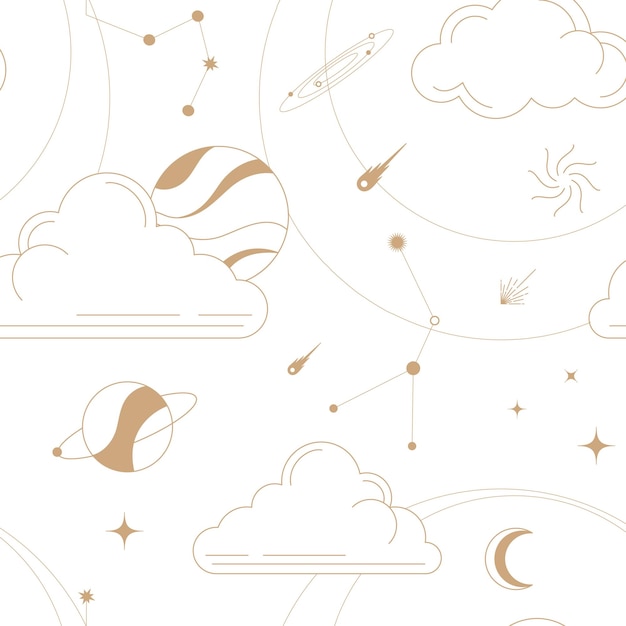 Patrón de astrología pegatina png oro diseño de línea de arte abstracto fondo transparente