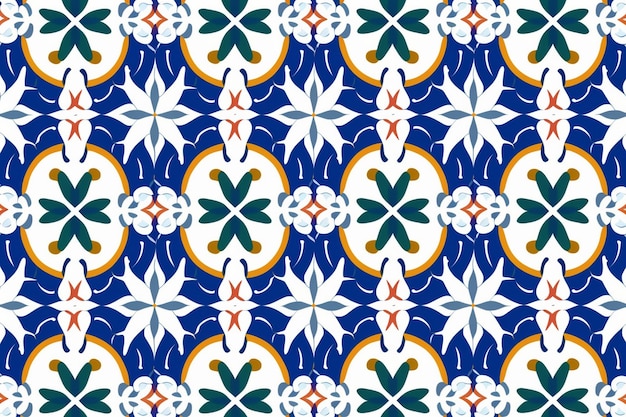 Un patrón del azulejo que es azul y naranja.