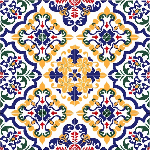 un patrón de azulejos colorido con un diseño estilizado en azul generativo ai