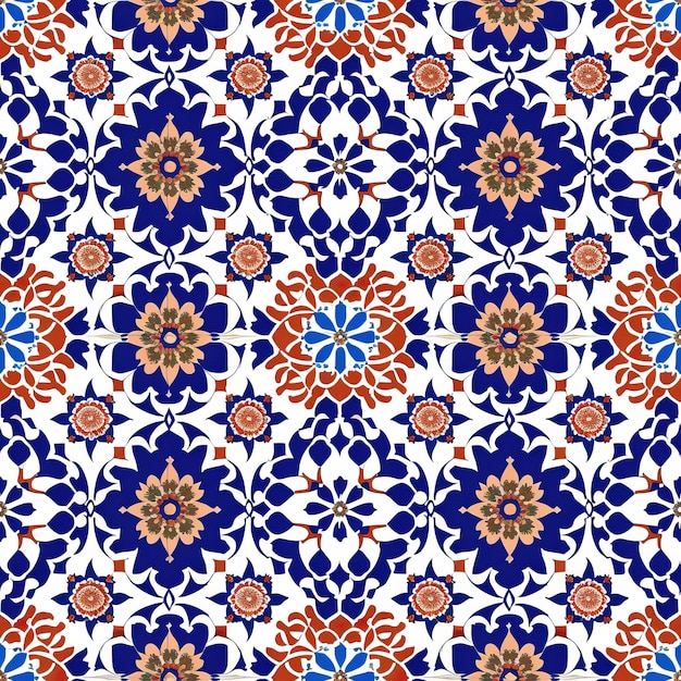 Patrón de azulejos marroquíes sin costuras azulejos vintage turcos o islámicos ornamento azul y blanco fondo mural