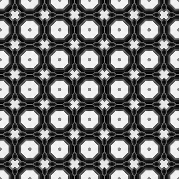 Un patrón blanco y negro con círculos y estrellas.