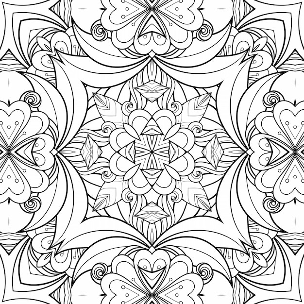 Patrón blanco y negro para colorear flores y hojas. Libro de colorear de plantas de papel de fondo hermoso geométrico