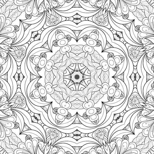 Patrón blanco y negro para colorear flores y hojas Libro para colorear de plantas de papel de fondo hermoso geométrico