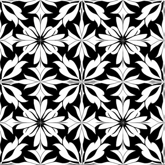 Foto un patrón en blanco y negro con un diseño de flores generativo ai