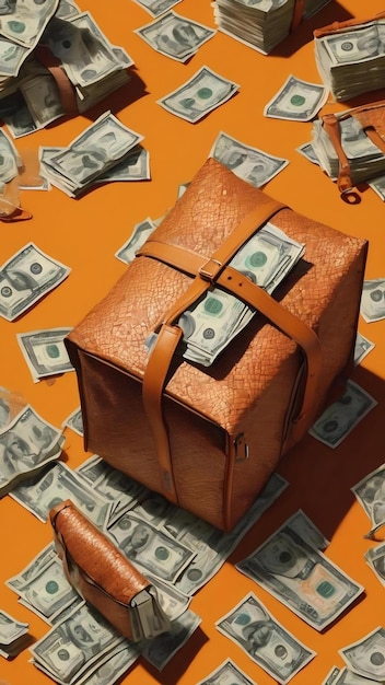 Un patrón con una bolsa de dinero en un fondo naranja