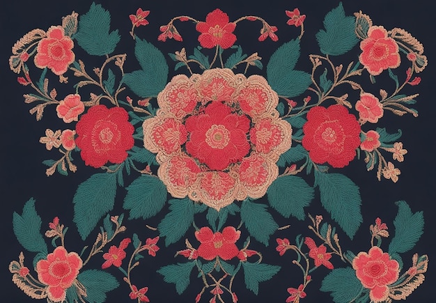 Patrón de bordado tradicional con motivos florales intrincados y delicados