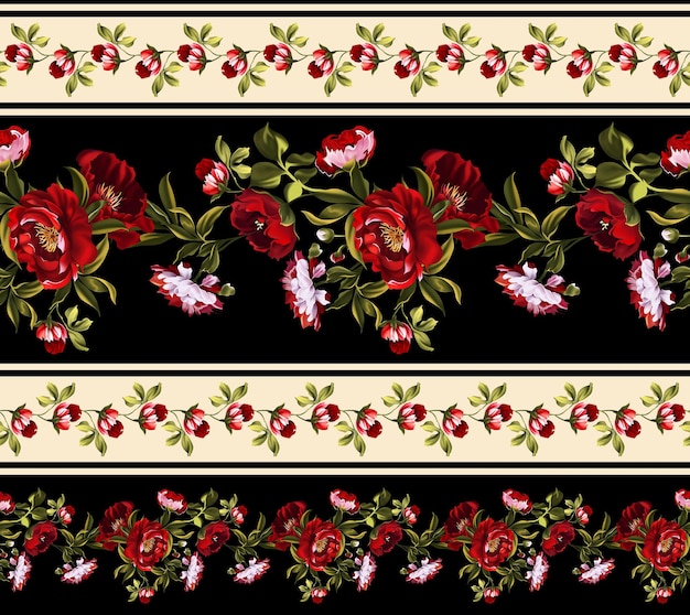 El patrón de borde floral de la rosa roja