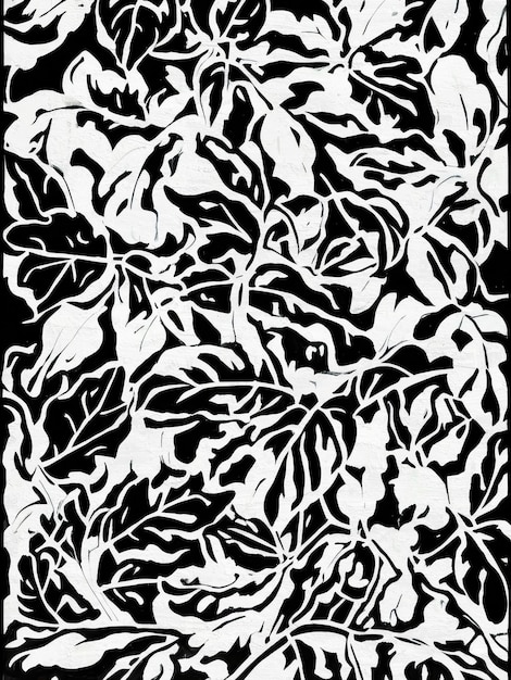 Patrón botánico en blanco y negro Formas florales únicas Impresión artística
