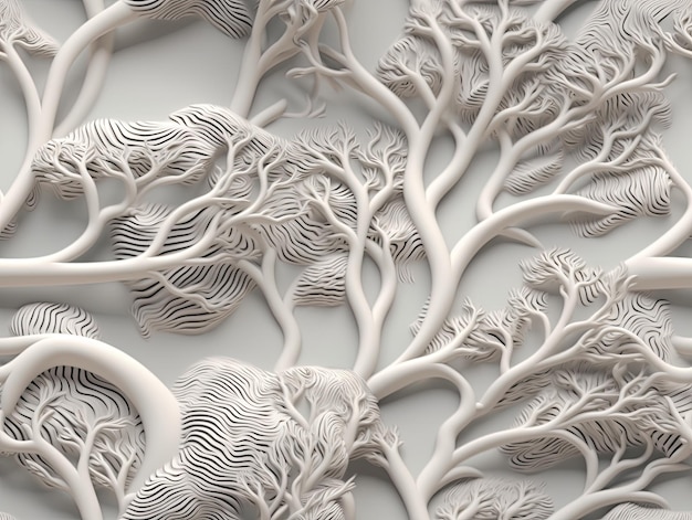 Patrón botánico blanco transparente con diseño de fondo de papel tapiz de papel digital de árbol hermoso AI generativa