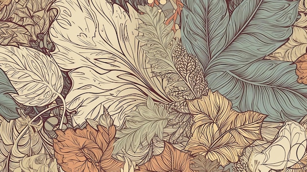 Patrón botánico sin fisuras con ilustración de hoja vintage para diseño textil IA generativa