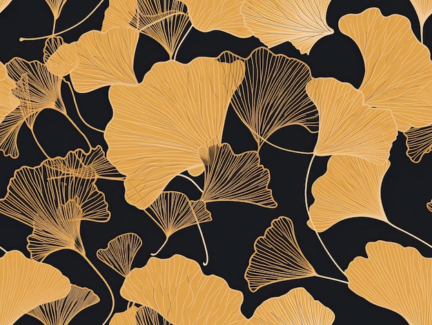 Patrón botánico transparente con hojas de gingko diseño de fondo de papel tapiz de flores IA generativa