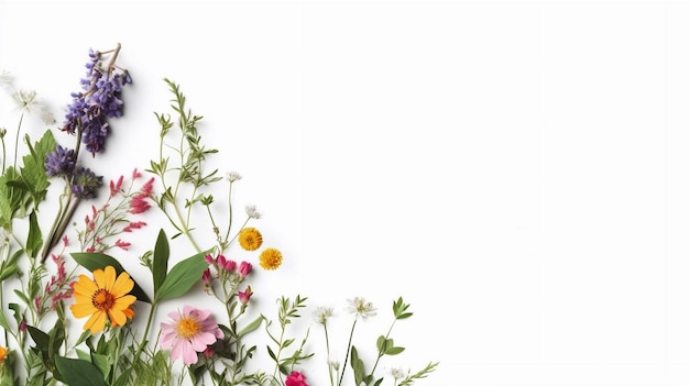 Patrón botánico de verano Composición floral de lessfew erica sage y flores de crisantemo