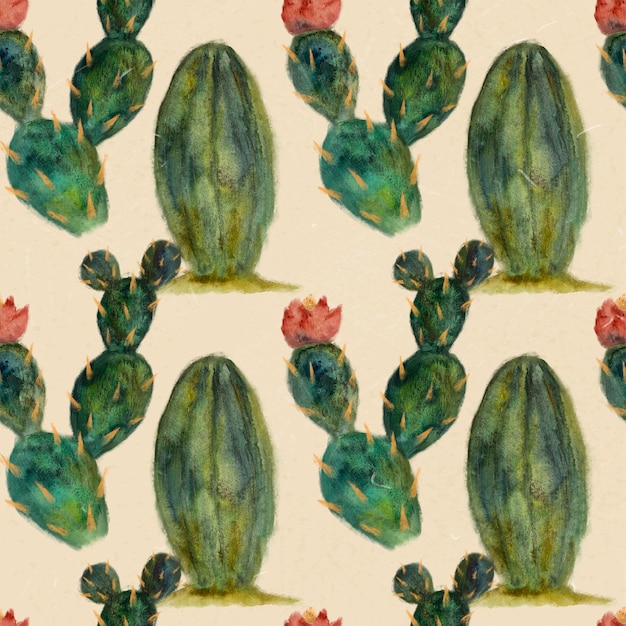 Patrón de cactus y flores de acuarela adecuado para proyectos de diseño contemporáneo
