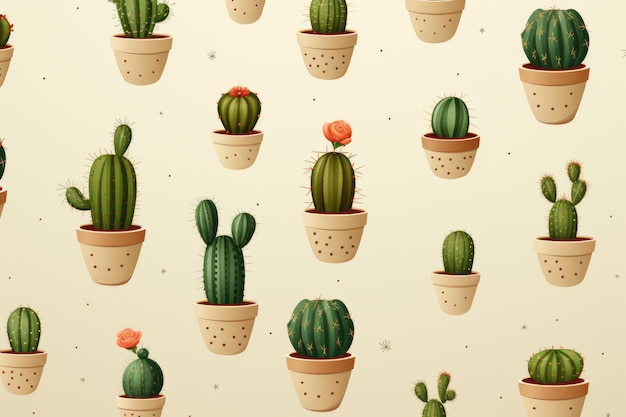 Patrón de cactus minimalista de fondo con IA generativa