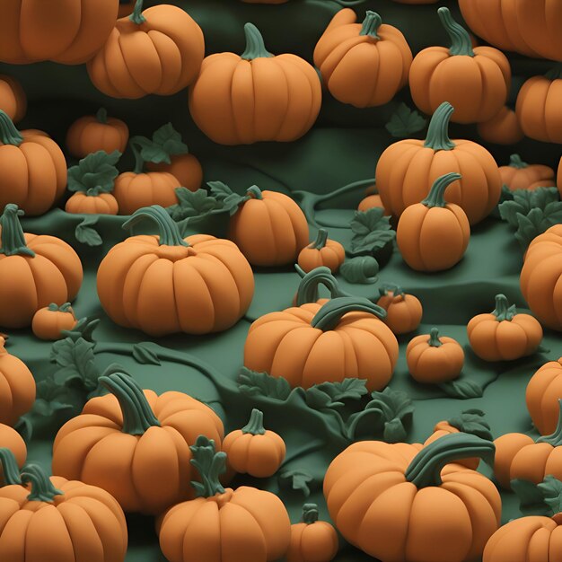 Patrón de calabaza sobre fondo verde ilustración 3d