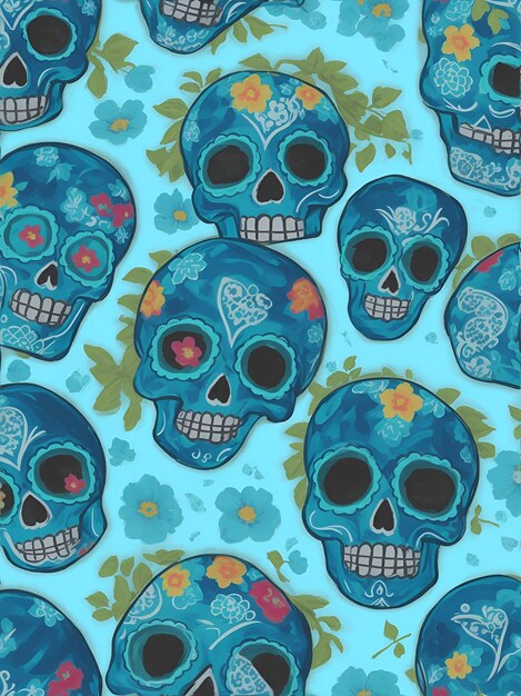 Foto un patrón de calaveras turquesas y azules.