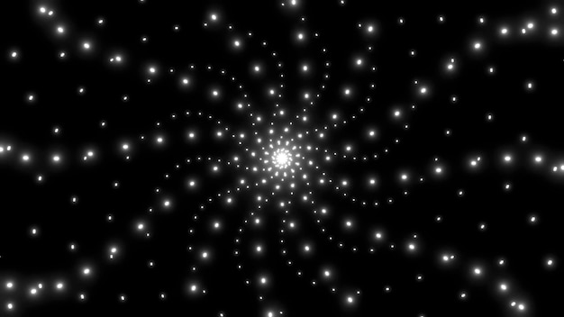Patrón caleidoscópico abstracto con estrellas giratorias fractales sobre un diseño de fondo negro girando
