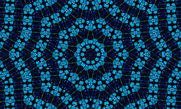 Patrón de caleidoscopio azul marino fondo abstracto Patrón de círculo Fondo de caleidoscopio fractal abstracto Patrón de fractal abstracto ornamento simétrico geométrico Patrón de caleidoscopio azul