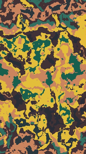 Patrón de camuflaje abstracto con colores amarillo, verde y marrón