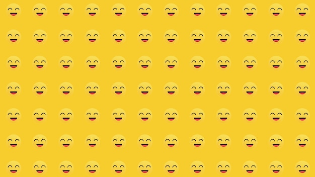 Foto patrón de cara sonriente feliz en un fondo amarillo espacio vacío. personaje colorido de divertidos dibujos animados.