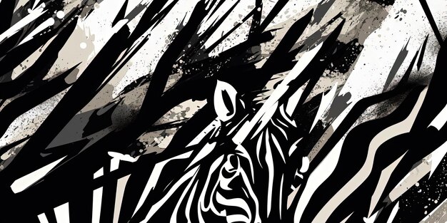 Foto un patrón de cebra blanco y negro en el estilo de distorsionado