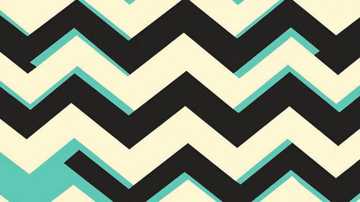 Foto patrón de chevrón abstracto con líneas en zigzag de crema negra y azul azulado en un fondo claro