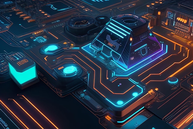patrón de circuito digital futurista con detalles brillantes para un banner de conferencia tecnológica