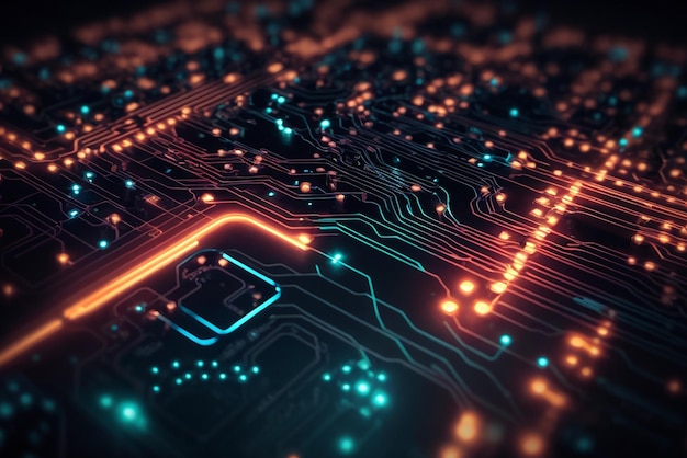 patrón de circuito digital futurista con detalles brillantes para un banner de conferencia tecnológica