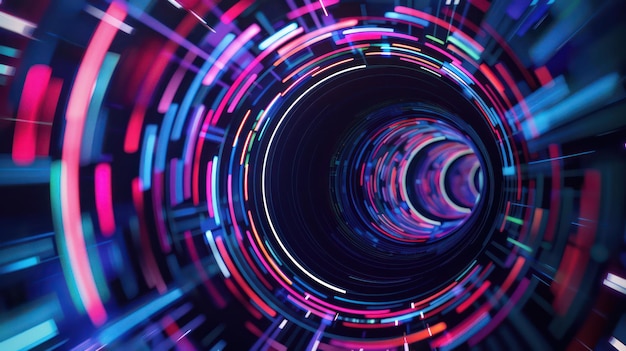 patrón circular ultravioleta digital futurista que brilla con luces azules rosadas y bokeh