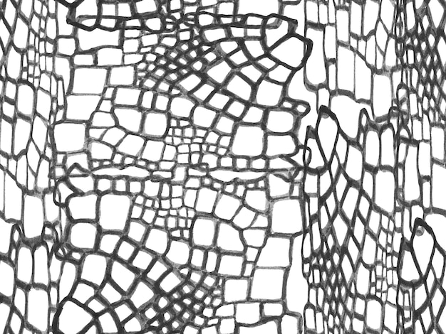 Patrón de cocodrilo dibujado a mano. Patrón sin fisuras de cocodrilo. Ilustración de cuero africano monocromo y en escala de grises. Fondo de primer plano de cocodrilo. Estampado de piel de animal depredador. Imitación de piel de dragón.