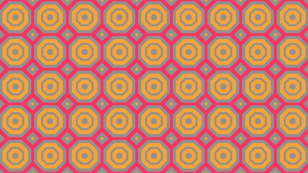 Un patrón colorido con círculos y un fondo amarillo, rojo, azul y naranja.