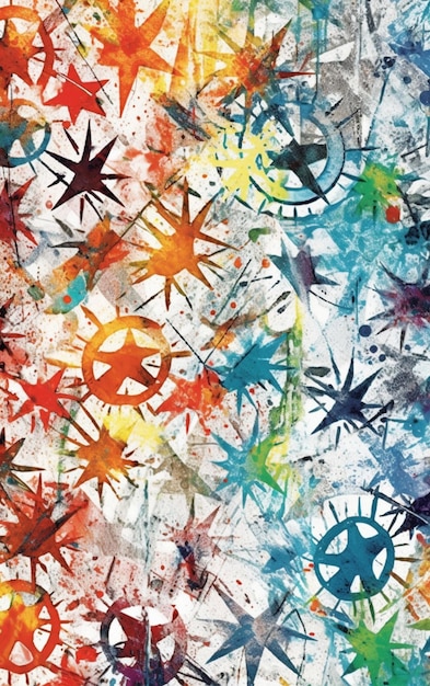 Un patrón colorido con estrellas y la palabra paz.