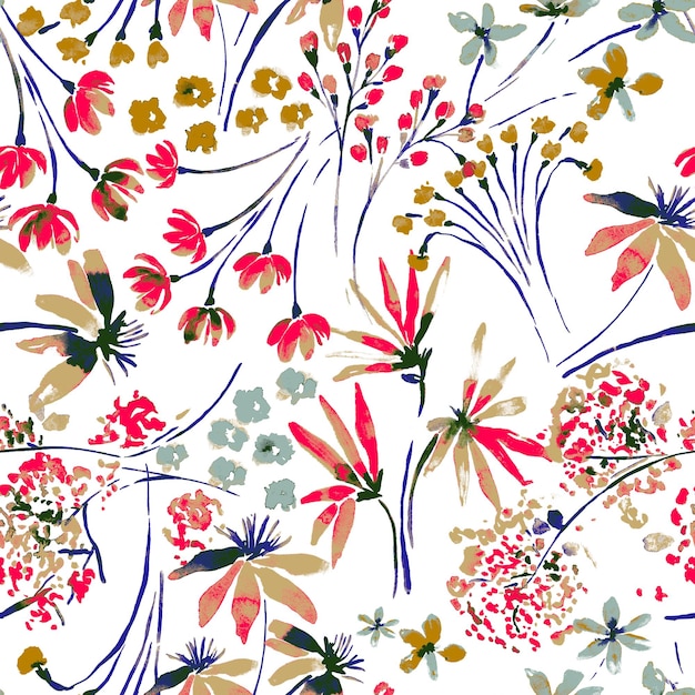 un patrón colorido con flores y hojas de cuchara en él
