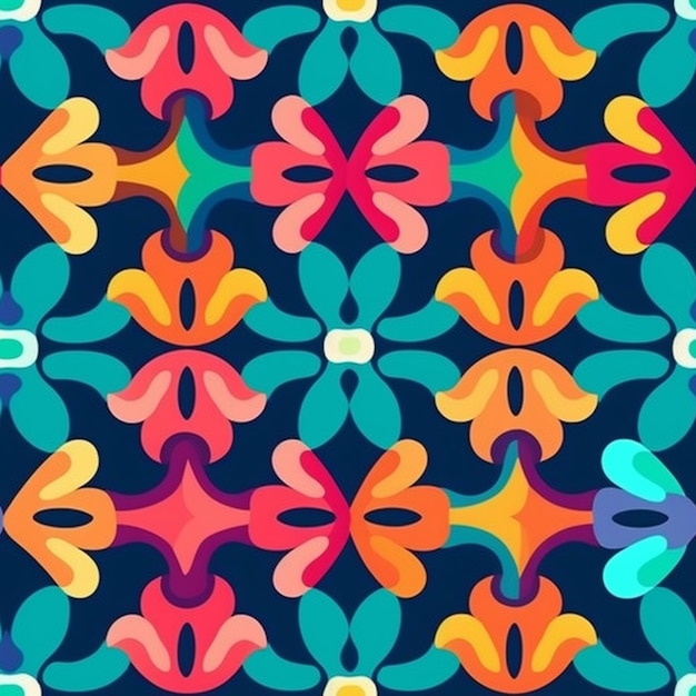 Un patrón colorido con un fondo azul y un fondo azul.