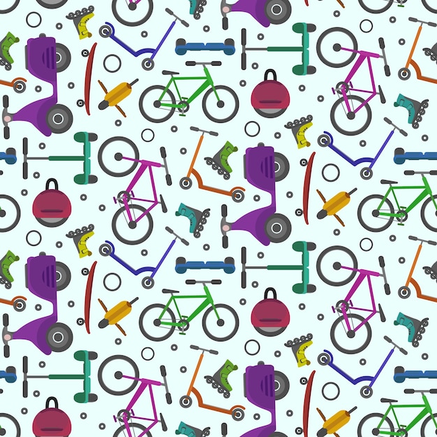 Patrón colorido con el transporte de adolescentes de la ciudad