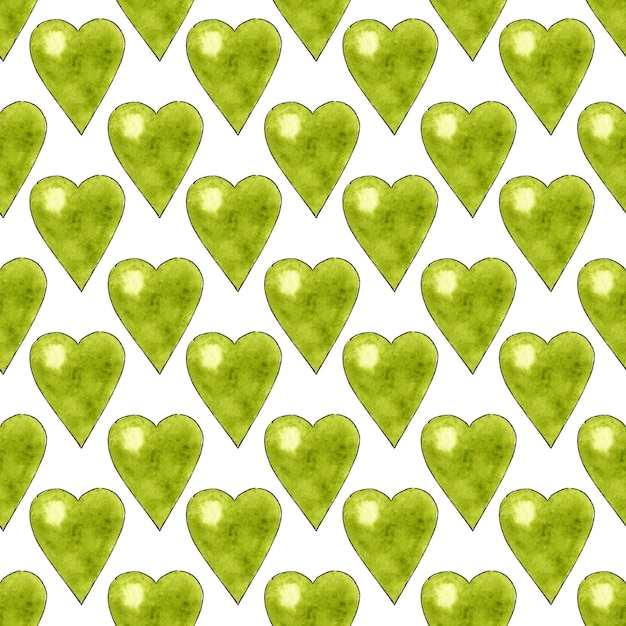 Patrón de corazón verde acuarela
