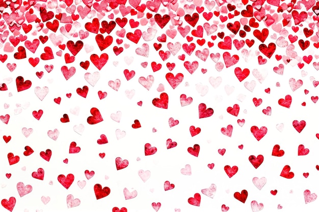 patrón de corazones rosados y rojos sobre un fondo blanco con un borde de corazones pequeños