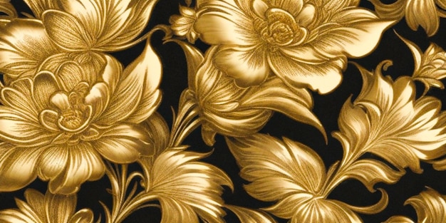 patrón sin costura floral dorado en estilo retro