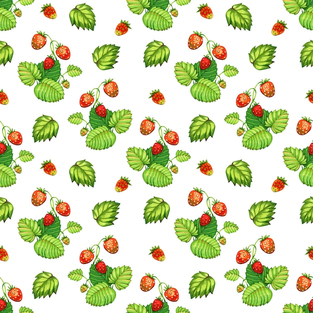 Patrón sin costura con jardín de fresas Diseño de tela de papel digital del núcleo de la cabaña de verano