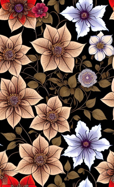 El patrón sin costura vectorial con flores clematis Clematide