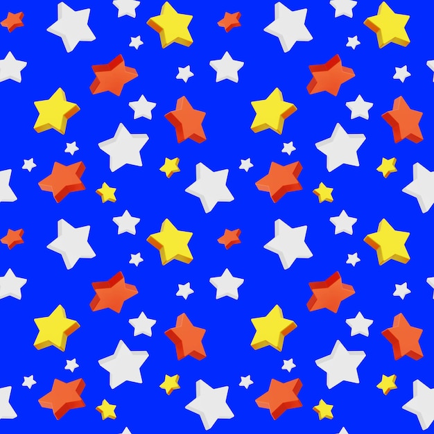 Foto patrón sin costuras 3d con estrella brillante en fondo de color azul diseño 3d de ilustración de estrella para impresión web de carteles de banner