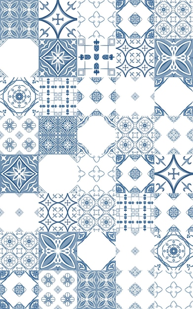 Patrón sin costuras de acuarela con azulejo ornamento tradicional portugués azulejos de cerámica cuadrados en